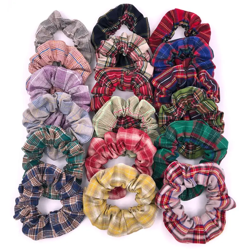 Cotton Plaid Hair Scrunchies Rope Elastic Hair Bands for Girls Women Preppy Ponytail Holder hair ties Accessories