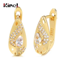 Kinel Hot Trendy Bride Wedding Stud Earring For Women Paved Cubic Natural Zircon Gold Color Earrings Engagement Jewelry