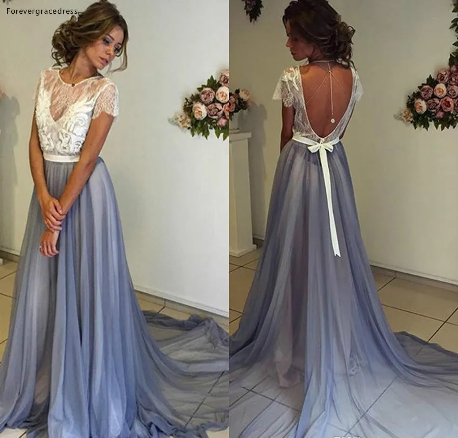 2019 New Summer Boho Bridesmaid Dress Jewel Neck Backless Country Garden Formal Wedding Party Guest Maid of Honor Gown Plus Size