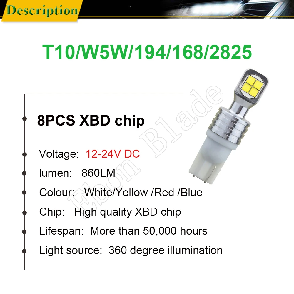 2 x High Power T10 194 W5W 40W XBD Chip LED Bulb DRL Car Tail Parking Lamp Backup Reverse Stop Light White Red Amber 12V 24V