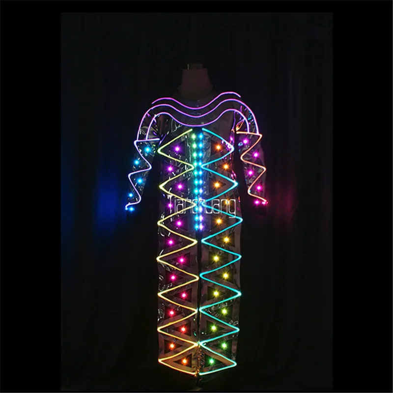 Programmable full color led robot men suit RGB light tron colorful dance costume luminous outfit team clothe glowing dress disco