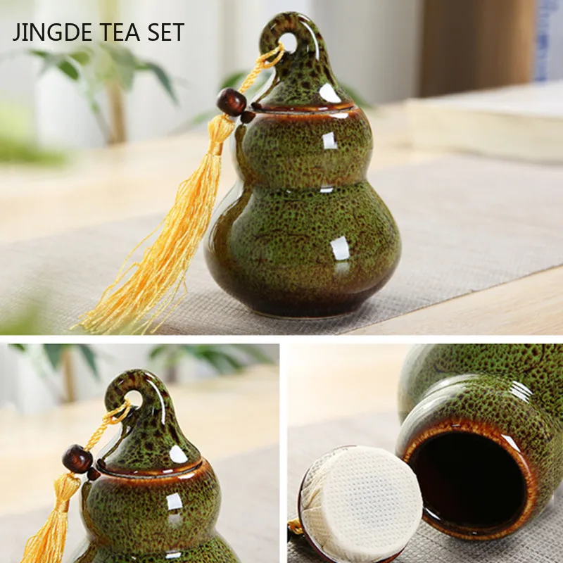 Ceramic Gourd Model Tea Can Portable Sealed Jar Travel Tea Caddy Storage Spice Tea Boxes Candy Storage Tank Home Decorations