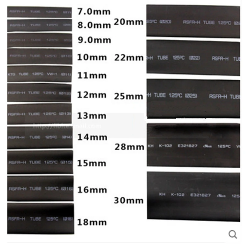 Casing anti air isolasi hitam tabung panas dapat menyusut 11mm -16mm 18mm 20mm-50mm Diameter besar