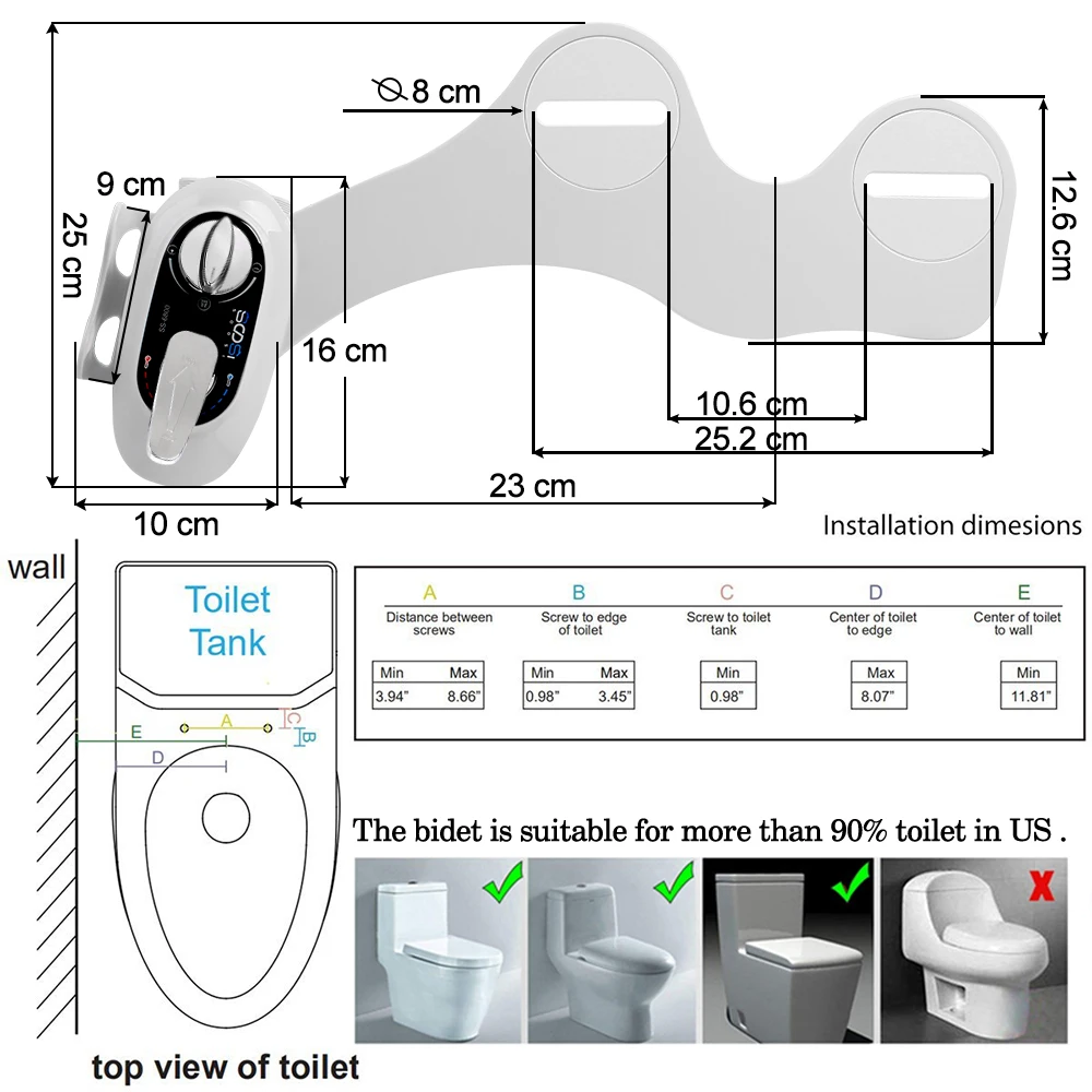 SOOSI Bidet Toilet Seat Ultra Thin Nozzle Fresh Warm Water Adjust Anal Washing Sprayer Easy Horizontal Install New Design