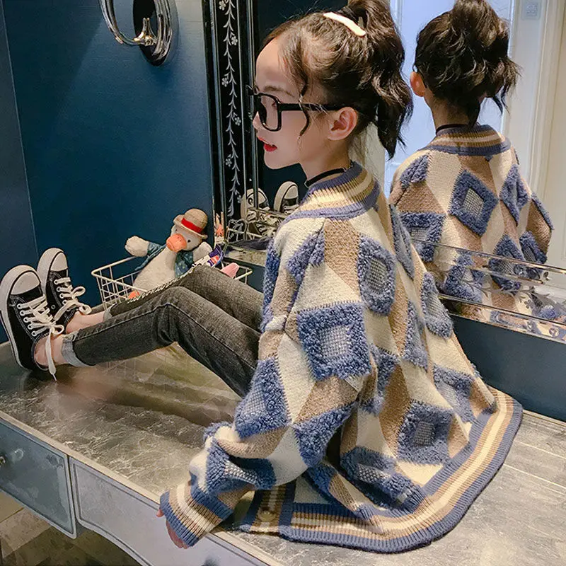 

Свитер с мультяшным принтом для девочек, кардиган, пальто для девочек, детские свитера, куртка, детские зимние пальто, одежда, 2021