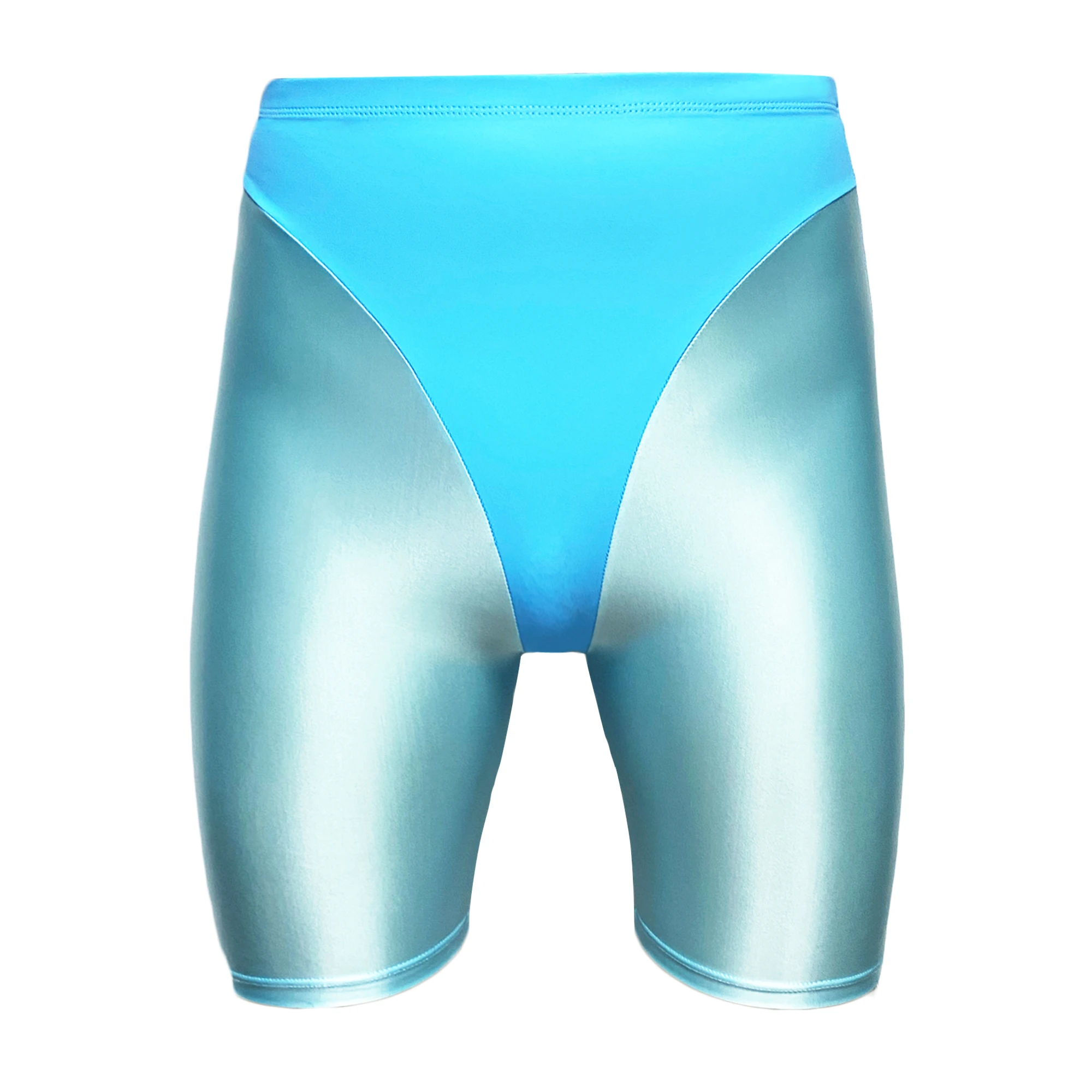 Calções mascarados shorts brilhantes costurados em forma de t pu shorts masculinos e femininos de seda sólida biquíni cintura alta calças de musculação