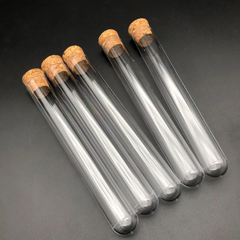 20pcs 20x150mm Lab Clear Plastic Test Tubes With Corks Stoppers Wedding Favor Gift Tube Laboratory School