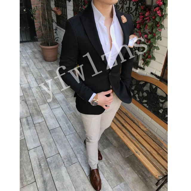 

Handsome Groomsmen Peak Lapel Groom Tuxedos Mens Wedding Dress Man Jacket Blazer Prom Dinner (Jacket+Pants+Tie) A089