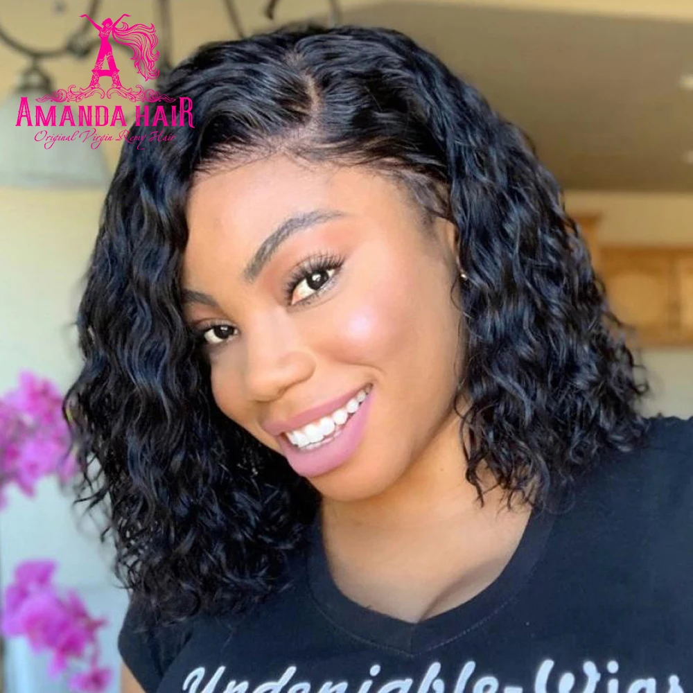 

Amanda Short Bob Human Hair Wigs Jerry Curl Pixie Cut Full Machine Made Wig Nature Color Brazilian Short Curly Wigs 150 Density