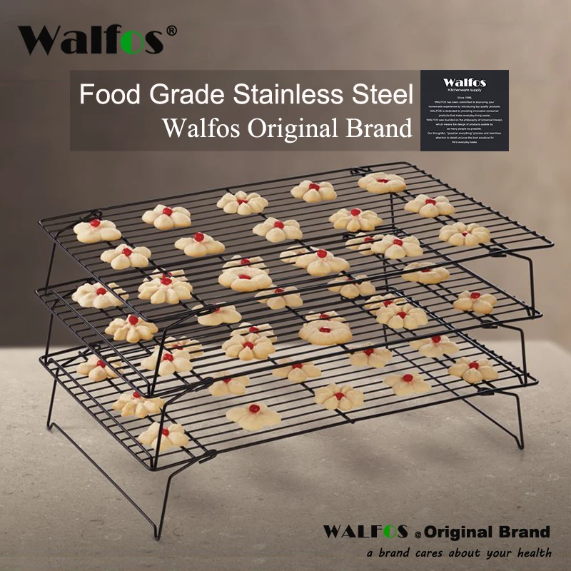 

WALFOS Stainless Steel Non Stick Wire Grid Baking Tray Cake Cooling Rack Oven Kitchen Pizza Bread Cookie Holder Barbecue Shelf