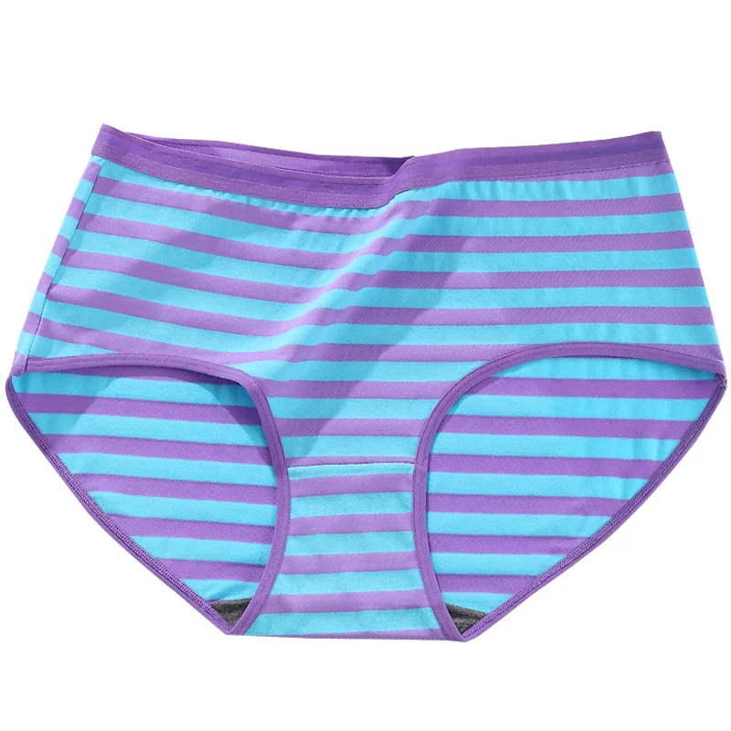 Women\'s Cotton Underwear Sexy Striped Panties Plus Size Fashion Comfort Briefs High Waist Seamless Underpants Female Lingerie