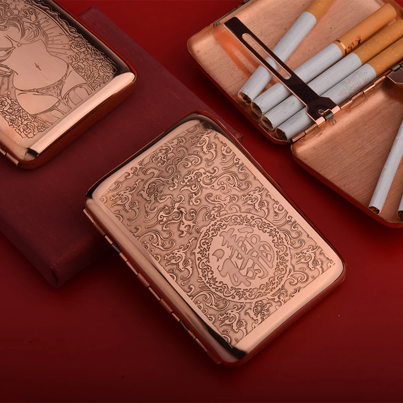 Momofuku Copper Cigarette Case 16 Sticks Double Sided Engraving Bunny Girl Koi Prajna Heart Sutra Ultra-thin Portable Men\'s Gift