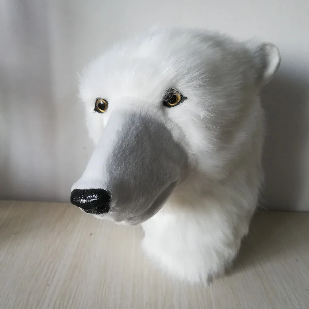 Simulationsbär, weißer Eisbärenkopf, ca. 20 x 18 cm, hartes Modell, Polyethylen und Pelze, Wandanhänger, Kunsthandwerk, Heimdekoration, Geschenk, W4