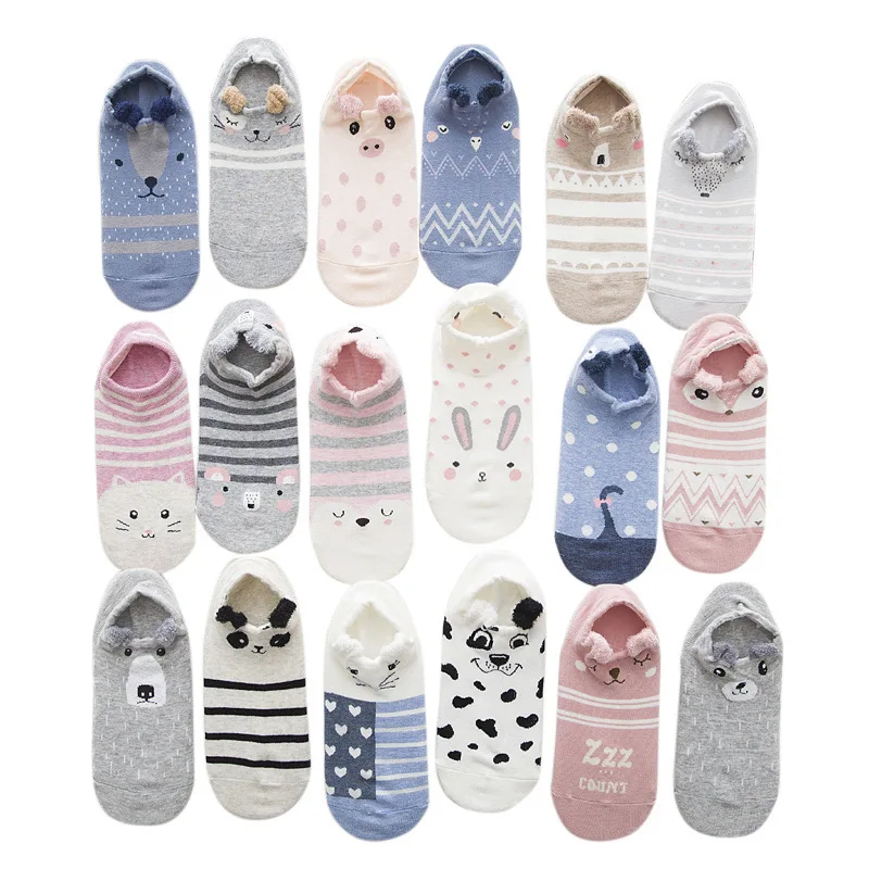 Fashion cartoon lion unicorn cat fox rabbit dog socks cute animal female socks summer funny short ankle socks ladies cotton sock