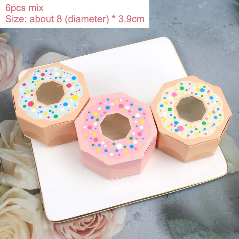 6PCS Donuts Gift Bags Candy Cookies Packaging Supplies DIY Kraft Paper Boxes Kids Gift Birthday Wedding Party Decoration