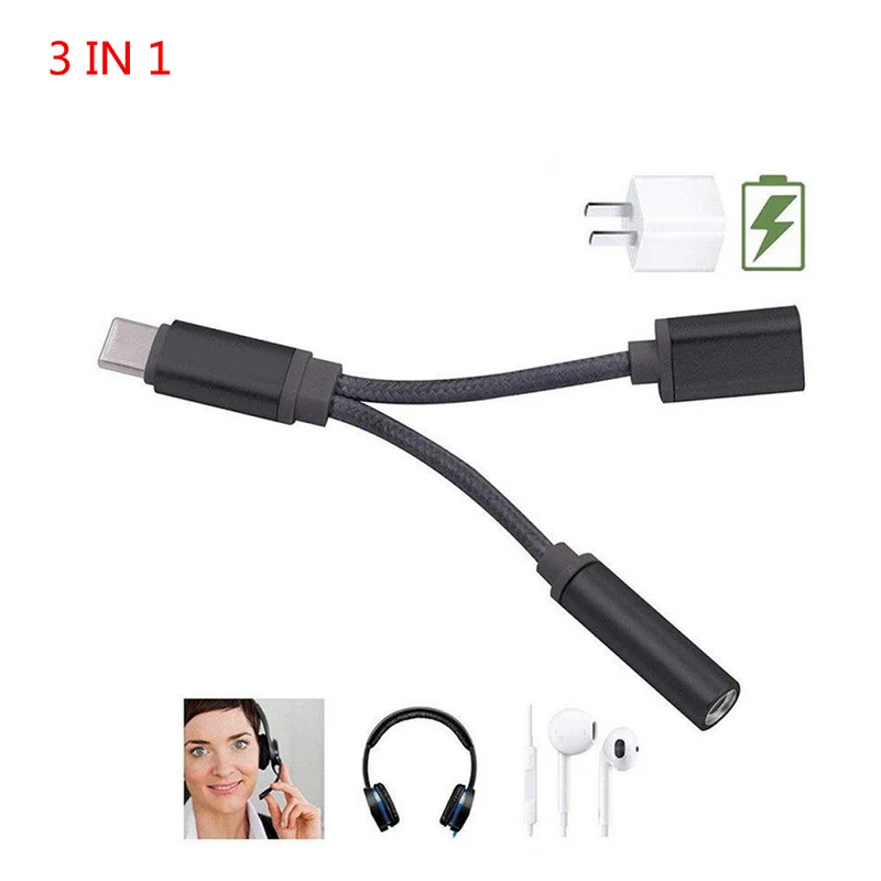 Адаптер и разветвитель для аудиокабеля, USB Type-C, 3,5 мм