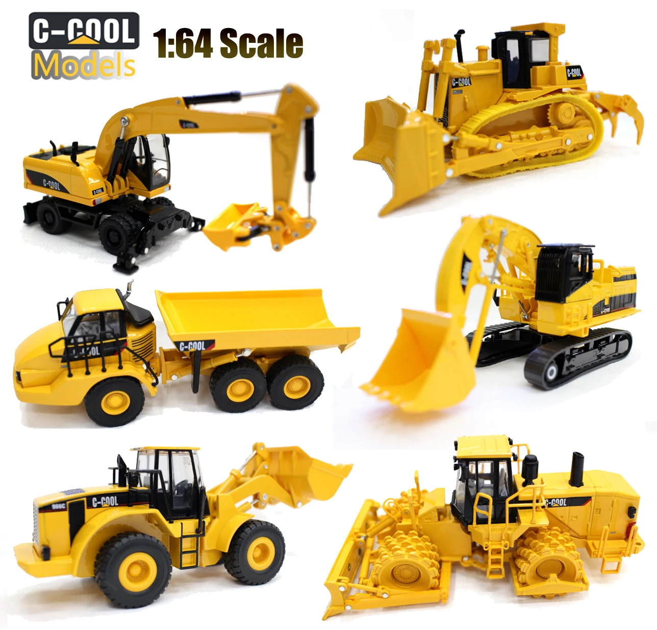 C-Cool models 1/64 Scale Soil Campactor Wheel Excavator wheel loader Tractor truck Diecast Contrucion models 6pcs/set