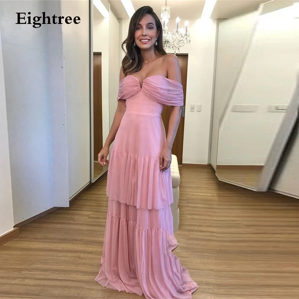 

Новинка, пыльное розовое длинное вечернее платье дубии с открытыми плечами, платье для выпускного вечера, ТРАПЕЦИЕВИДНОЕ официальное платье Саудовской Аравии