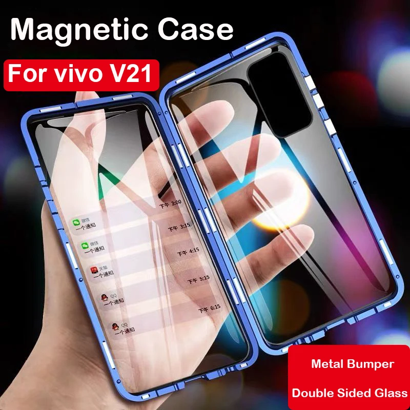 

Полностью Магнитный чехол 360 для vivo V21 V21E S10 Pro X60, оболочка, Алюминиевый металлический бампер, искусственный ЧЕХОЛ ДЛЯ vivo V20, чехол из закаленн...