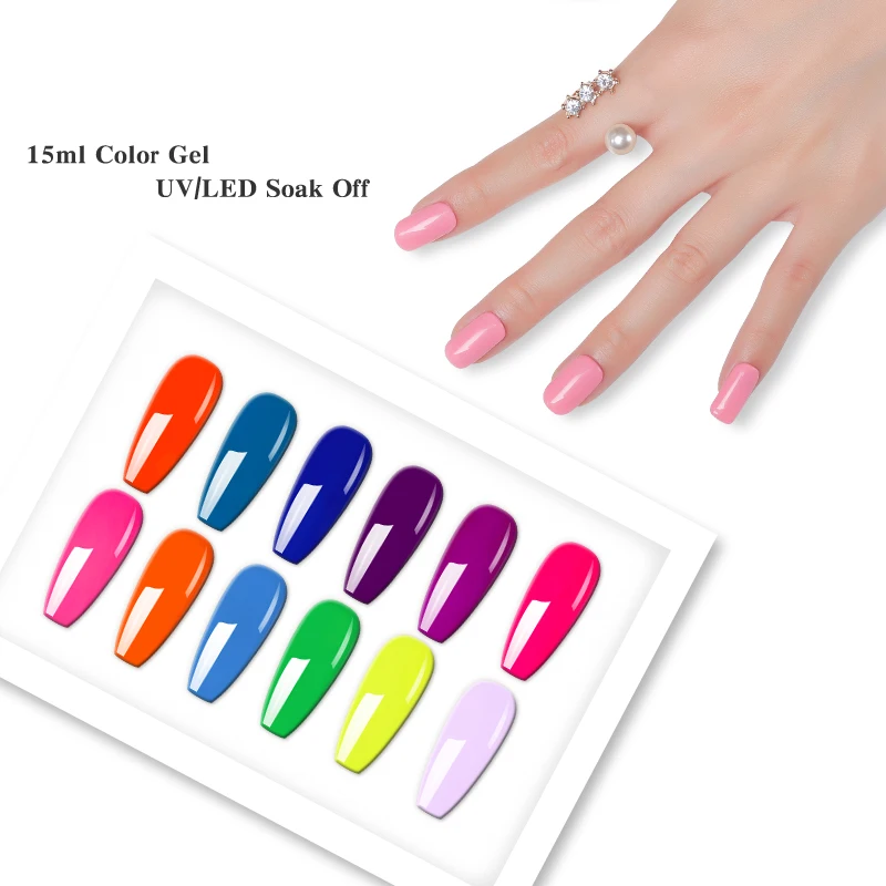 Nailco蛍光カラージェルネイルポリッシュ夏独占色uv ledハイブリッドワニス 12 色 15 ミリリットル 15 ミリリットル樹脂トップベースコート