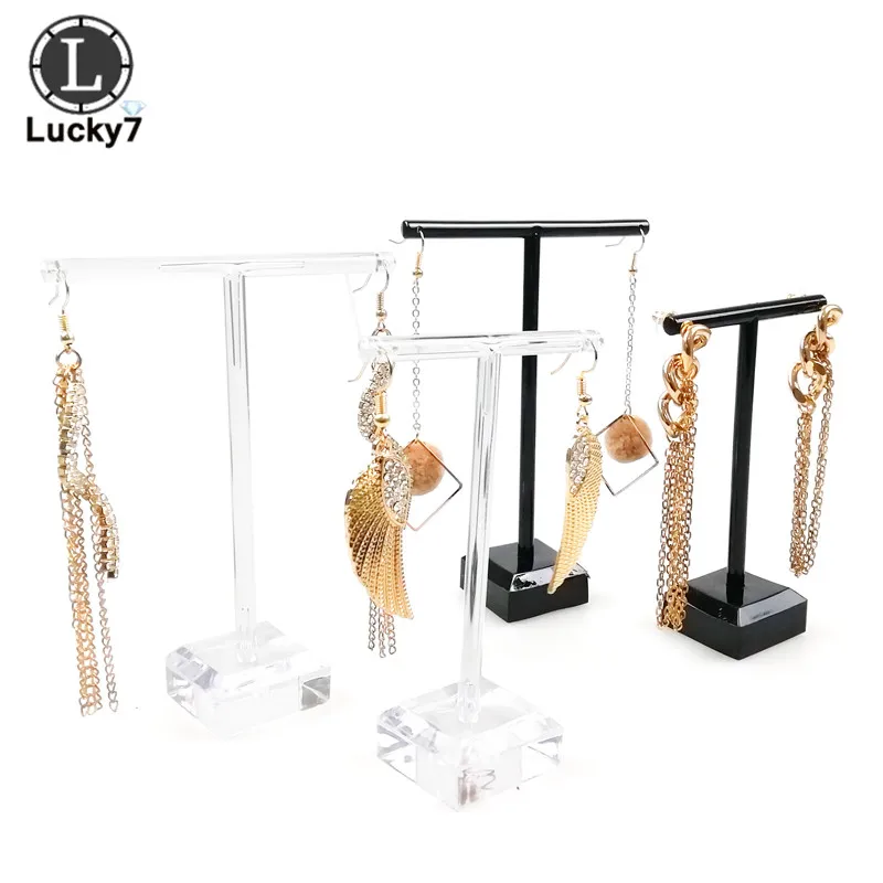 2Pcs/Set Black Clear Plastic Earring Jewelry Display Rack Acrylic Stud Organizer Ornament T Bar Hanger Showcase Holder Stand