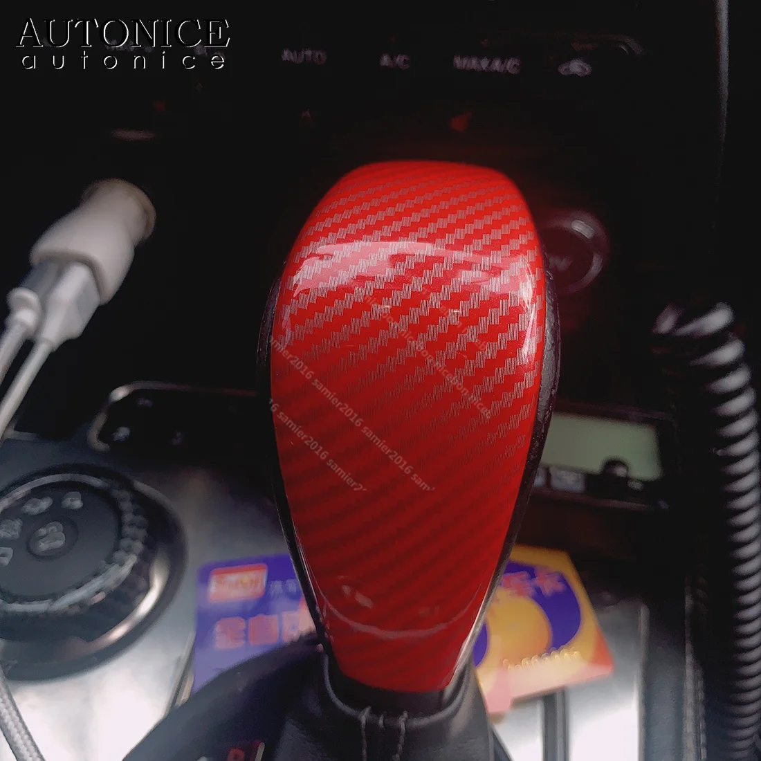 Red Carbon Fiber Color Gear Shift Knob Cover Trim Fit for Mazda BT-50 BT50 2012 2013 2014 2015 2016 2017 2018 2019 AT