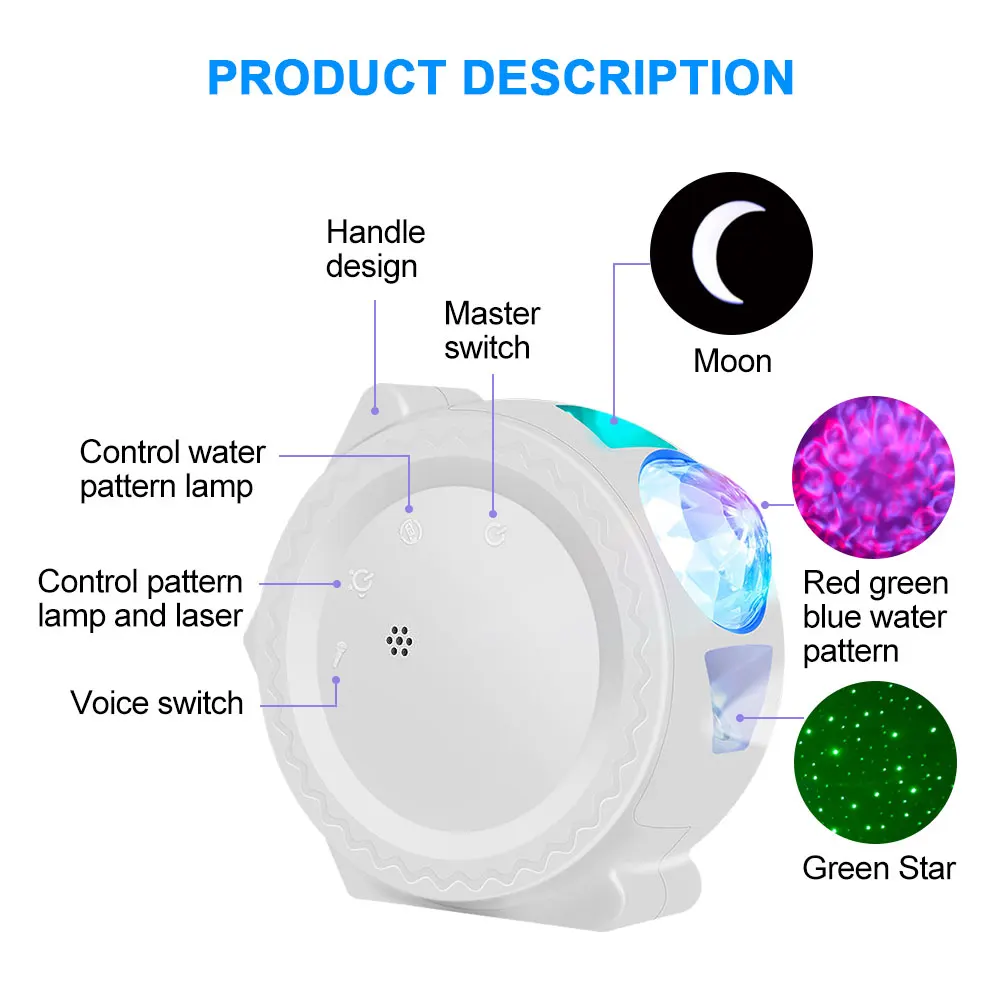 Smart WIFI Starry Sky Projection Light Water Pattern Touch LED Atmosphere Light 360 degree Rotating Night Light For Kid Child