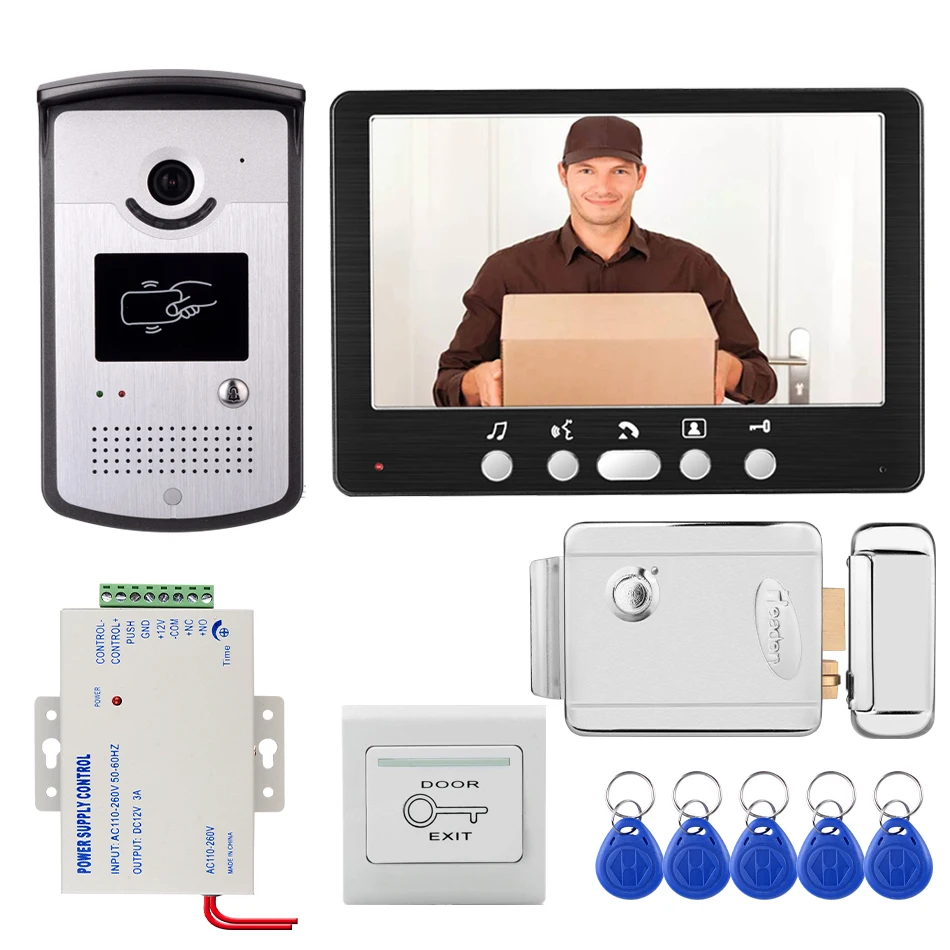 

SYSD- 7" Video Door Phone Doorbell Home Intercom System 1 Monitor RFID Access IR Camera Electric Strike Lock