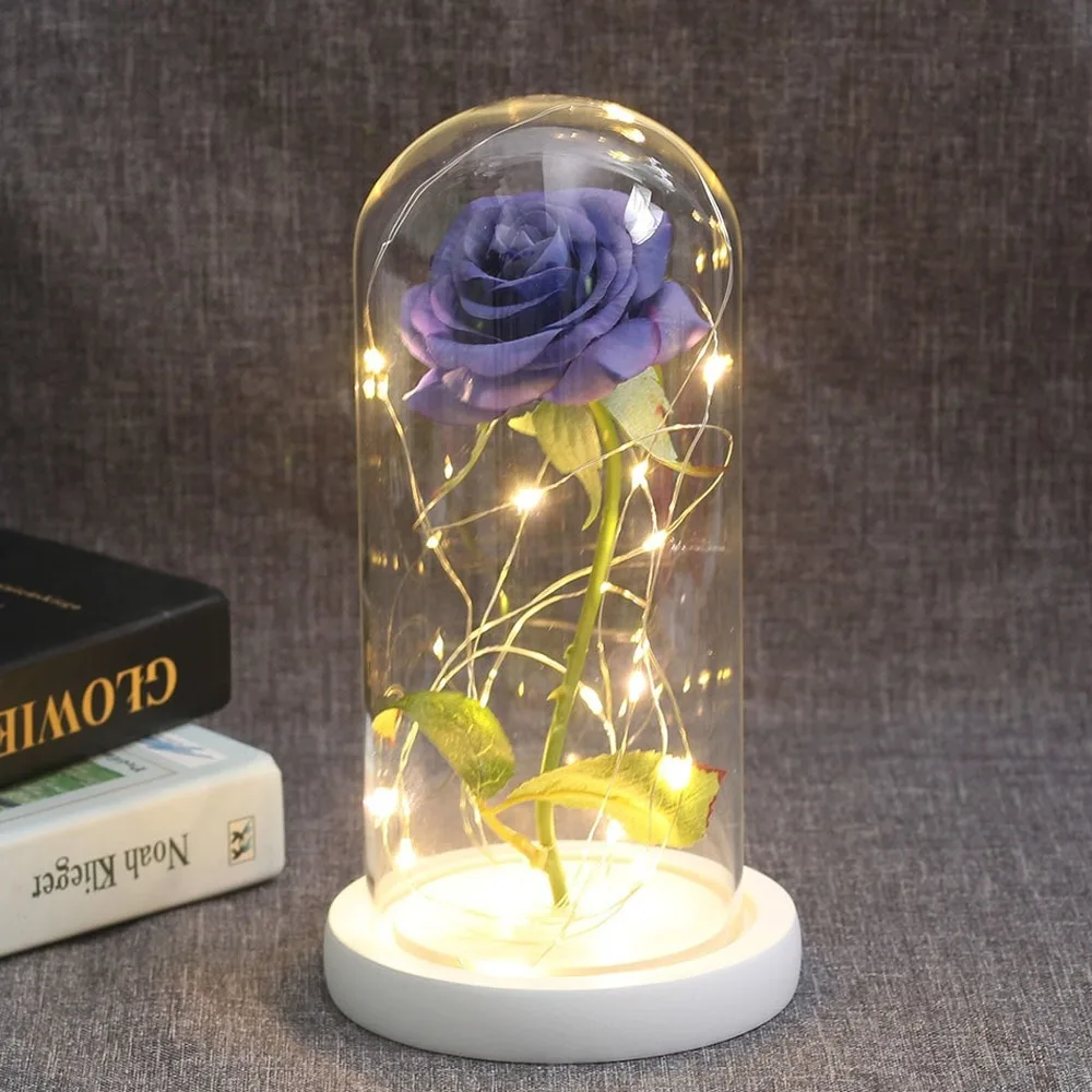 Rosa eterna Artificial Led, cubierta de cristal de La Bella y La Bestia, decoración del hogar de Navidad, regalo de Año Nuevo del Día de San Valentín de la madre