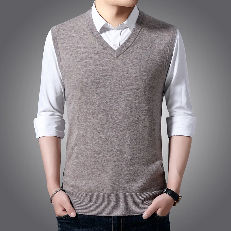 

Male V-Neck Cashmere Vest Casual Solid Color Jumper Man Office Sleeveless Sweater Pullovers