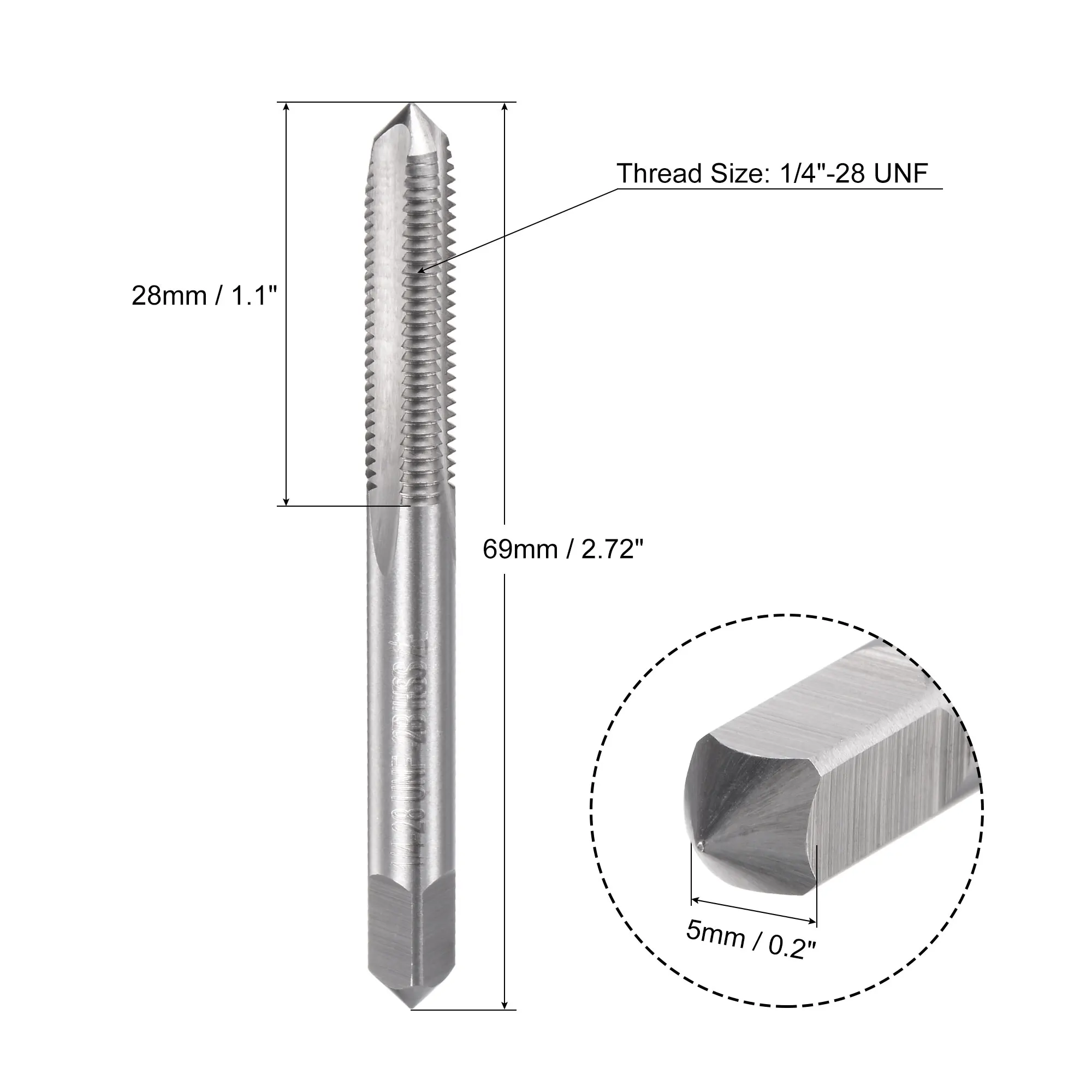 Uxcell ด้ายเครื่องกัดเกลียว1/4 "-28 UNF,ซ้ายเครื่อง HSS (เหล็กความเร็วสูง) 6542 Uncoated 3ขลุ่ยตรง