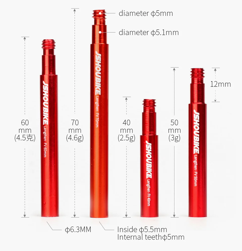 JSHOU BIKE Französische Ventilverlängerungskappen Kernadapter ROT und SCHWARZ Legierungsschaft 40 60 80 100 120 mm mit Legierungskappe und Werkzeug – Detail 10