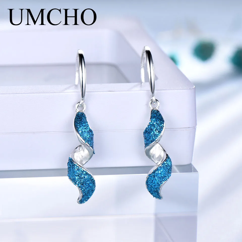 UMCHO Elegant 925 Silver Blue Sequins Drop Earrings for Women Anniversary Birthday Party Gifts Fine Jewelry Decorations