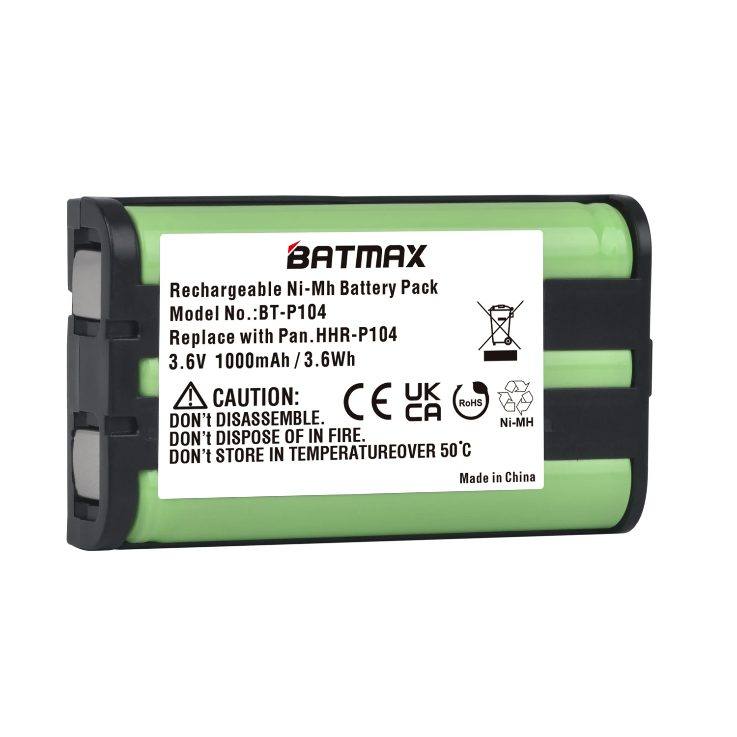 Batmax 3.6V 1000mAh Type 29 Phone Battery for Panasonic HHR-P104,HHR-P104A,KX-TGA520M,KX-FG6550,KX-FPG391,KX-TG2388B,KX-TG2396