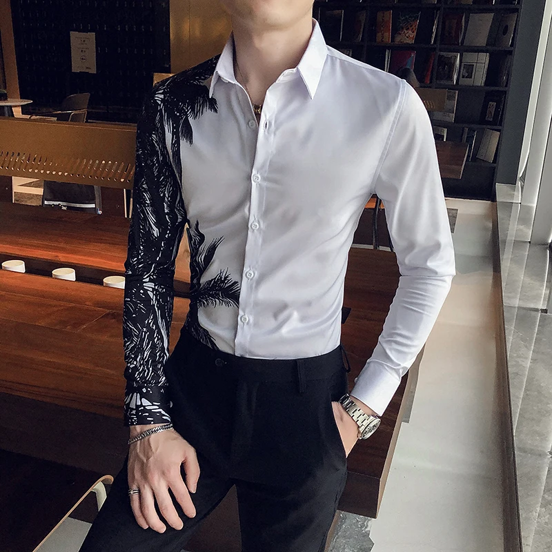 

2021 Fashion Men Shirts Long Sleeve Casual Slim Fit Dress Shirt Streetwear Hawaii Social Party Blouse Men Clothing Chemise Homme