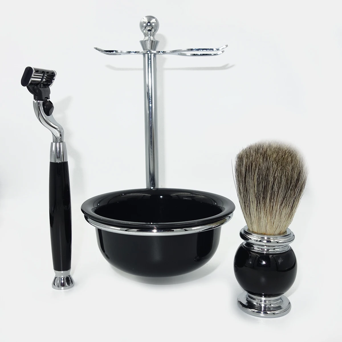 Badger Hair Black Enamal Handle Holder Men Shaving Brush Set for Facial Beard Cleaning with Soap Cup and Safety Razor