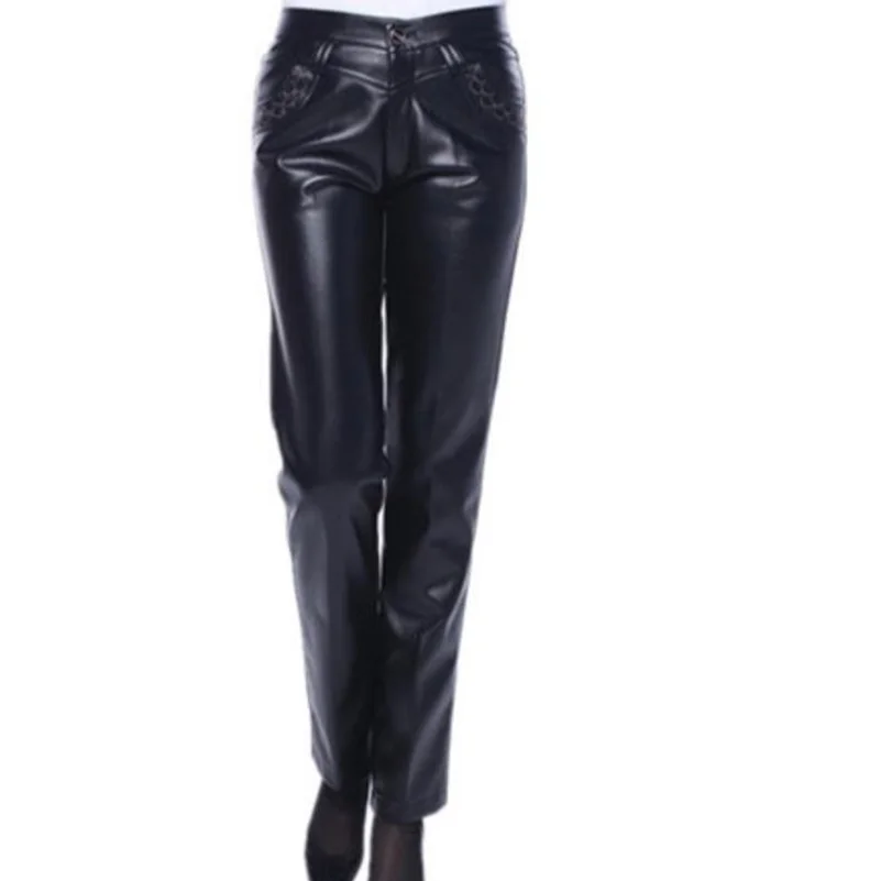 

Autumn and winter leather pants wear high waist loose PU long pantvelvet warm pants