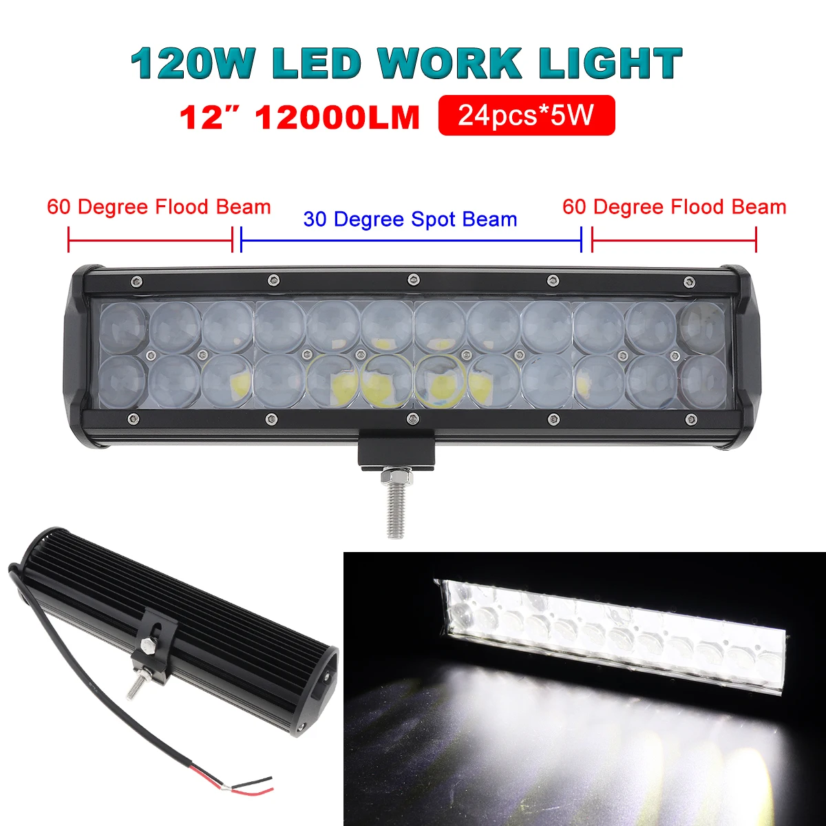 

12Inch 120W Led light bar Auto work light Flood Spot Combo Beam For 4WD 4x4 led bar offroad SUV ATV Tractor Boat Truck Excavator