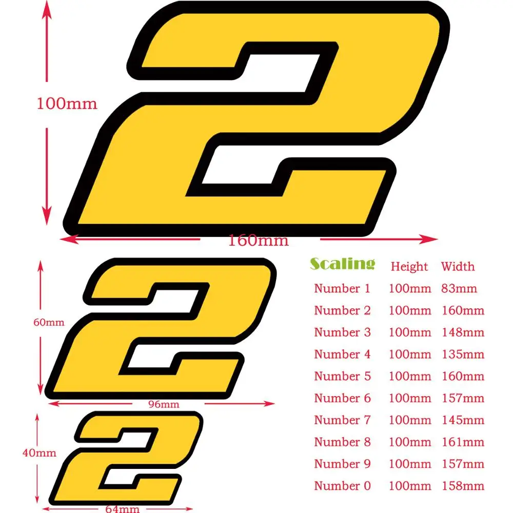 Decal Vinyl Die Cut Vinyl Reflective yellow with black outline Number 2 Layers Sticker For Car Motorcycle ATV etc. Outdoor