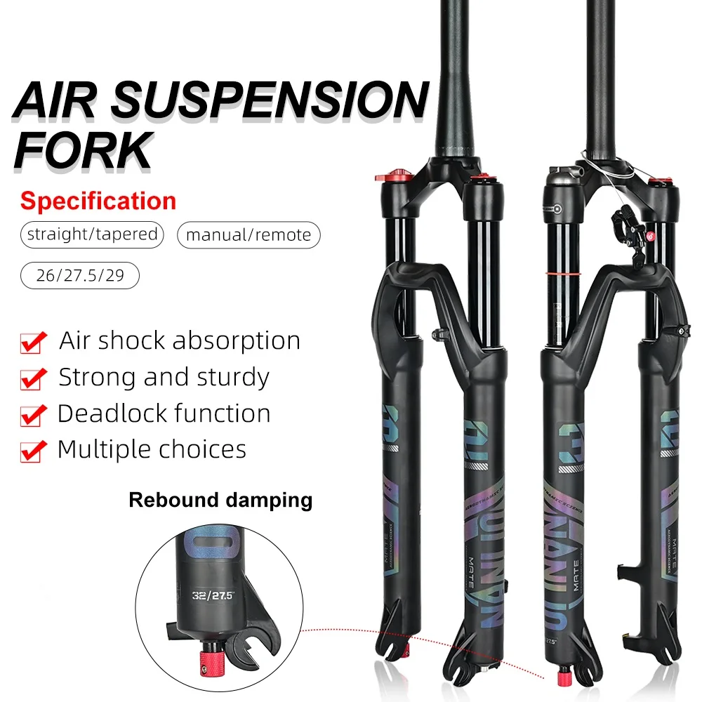 MTB Bicycle Fork Supension Air 26/27.5/ 29Inch Rebound Adjustment Mountain Bike 32RL100mm Quick Release Manual Remote Lock Fork