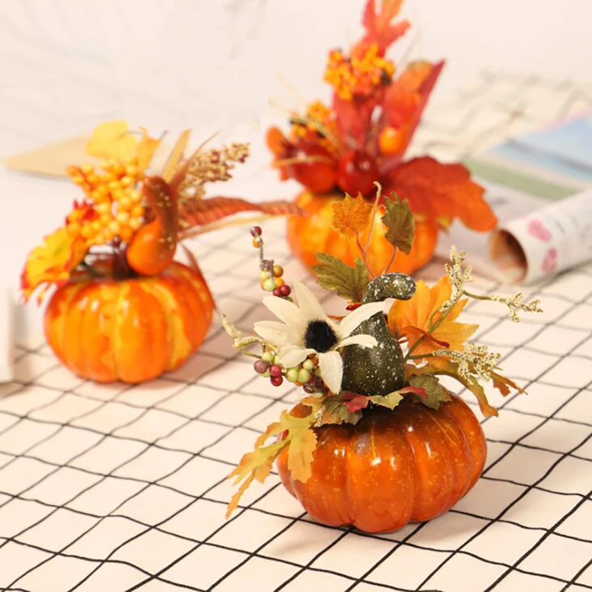 Halloween Mini Artificial Pumpkin Maple Leaves Decoration Berries Fall Leaves Pumpkin for Thanksgiving Halloween Festival