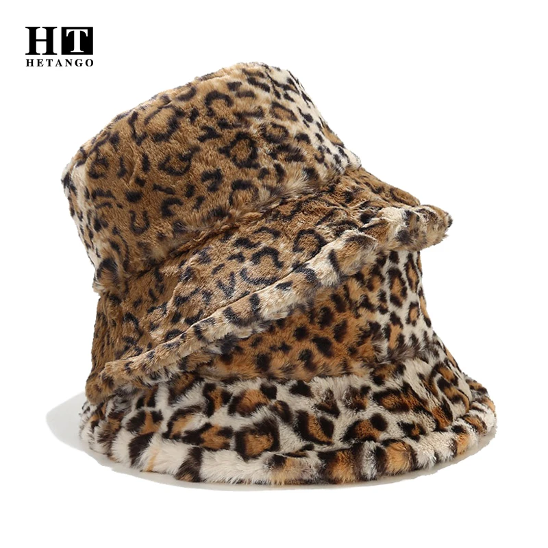 

Autumn Winter New Ladies Hat Stitching Leopard Fisherman Hat Thickened Warm Imitation Rabbit Fur Outdoor Leisure Trend Basin Hat