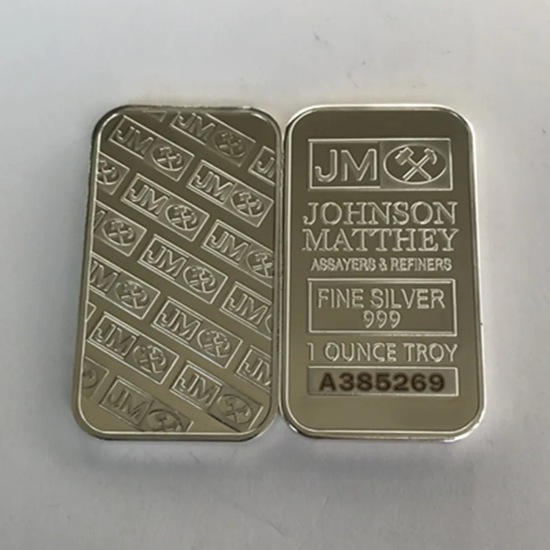 Matthey JM Silver Plated Badge, No Magnetic, Different Serial Nickel Decoration, Coin Bar, 1 OZ, 50x28mm, 5 Pcs