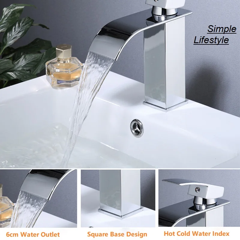 TAICUTE Waterfall Basin Sink Faucets Mixer Tap Water Stainless Steel Bathroom Accessories, Black Chrome