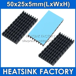 HEATSINK FACTORY Black 50*25*5mm Aluminum Heat Sink Chipset Radiator Cooler With Thermal Adhesive Pad