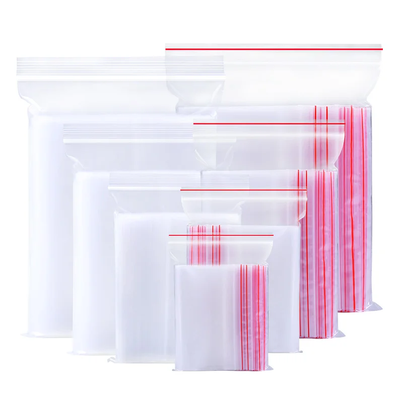 

100Pcs PE Self-styled 8 Wires Ziplock Lock Zipped Poly Clear Bags Plastic Food Storage Bags Thick Transparent Packaging Bags