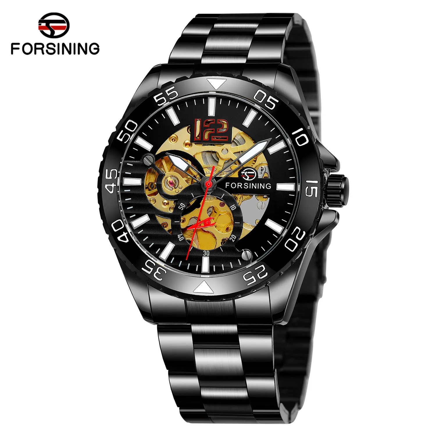 Forsining mechanical watches men's leisure hollow through fully automatic mechanical movement mechanical wrist watch steel band