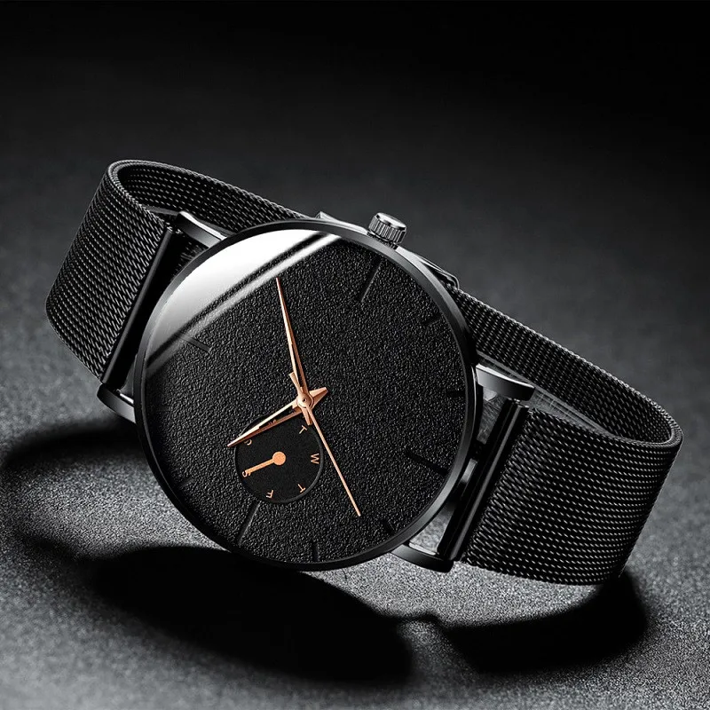 Vogue Herren Minimalistischen Uhren Ultra Dünne Männer Business Schwarz Edelstahl Mesh Gürtel Quarz Armbanduhr relogio masculino