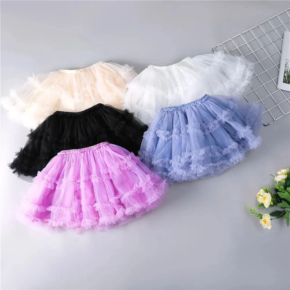 

Girl Skirts Princess Mesh children's Pettiskirt Fashion Show Skirt Pink Blue Beige Black White MINI Skirt For Girls 2.3.4.5.6.7Y