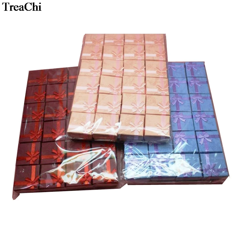 24Pcs Colorful Paper Jewelry Package Box Bulk Wedding Earrings Stud Organizer Party Ribbon Gift Box Ring Storage Box 4*4*3cm